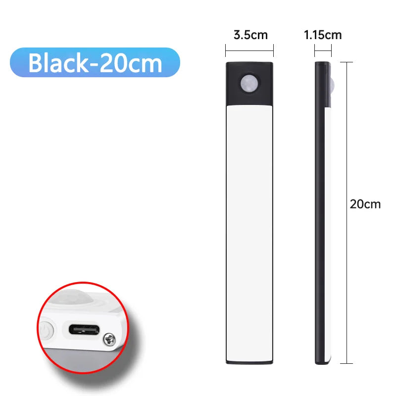 USB Rechargeable Motion Sensor LED Under-Cabinet Light — Wireless Night Light 10/20/30/40/50cm (4/8/12/16/20 in) for Kitchen, Closet, Wardrobe, Bedroom