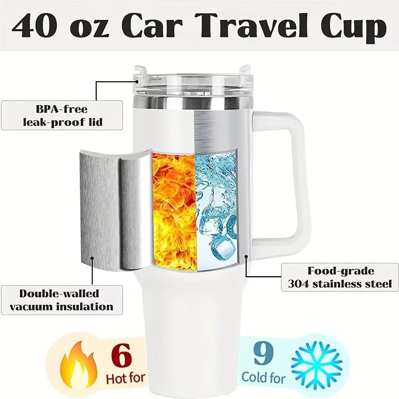 40oz Vacuum Insulated Tumbler with Handle & Straw Lid | Stainless Steel Travel Bottle