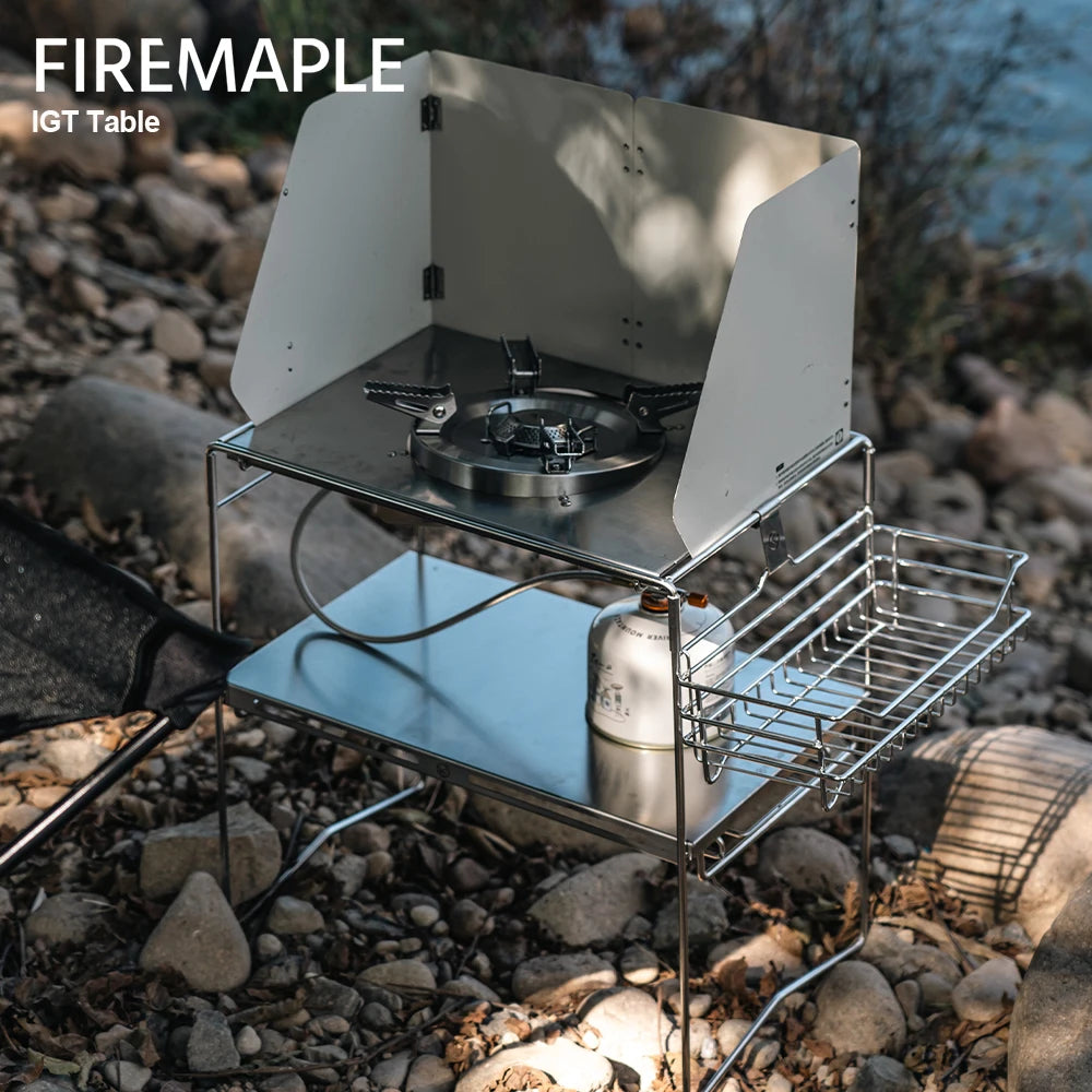 IGT System Stainless Steel Foldable Camping Table, Portable Picnic & Stove Table for Hiking and Travel