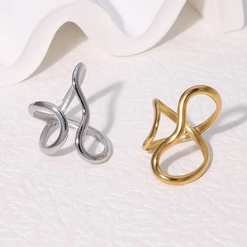 Adjustable Open Ring — 18K Gold Plated PVD Stainless Steel Geometric Charm Ring for Women, Waterproof Trendy Jewelry