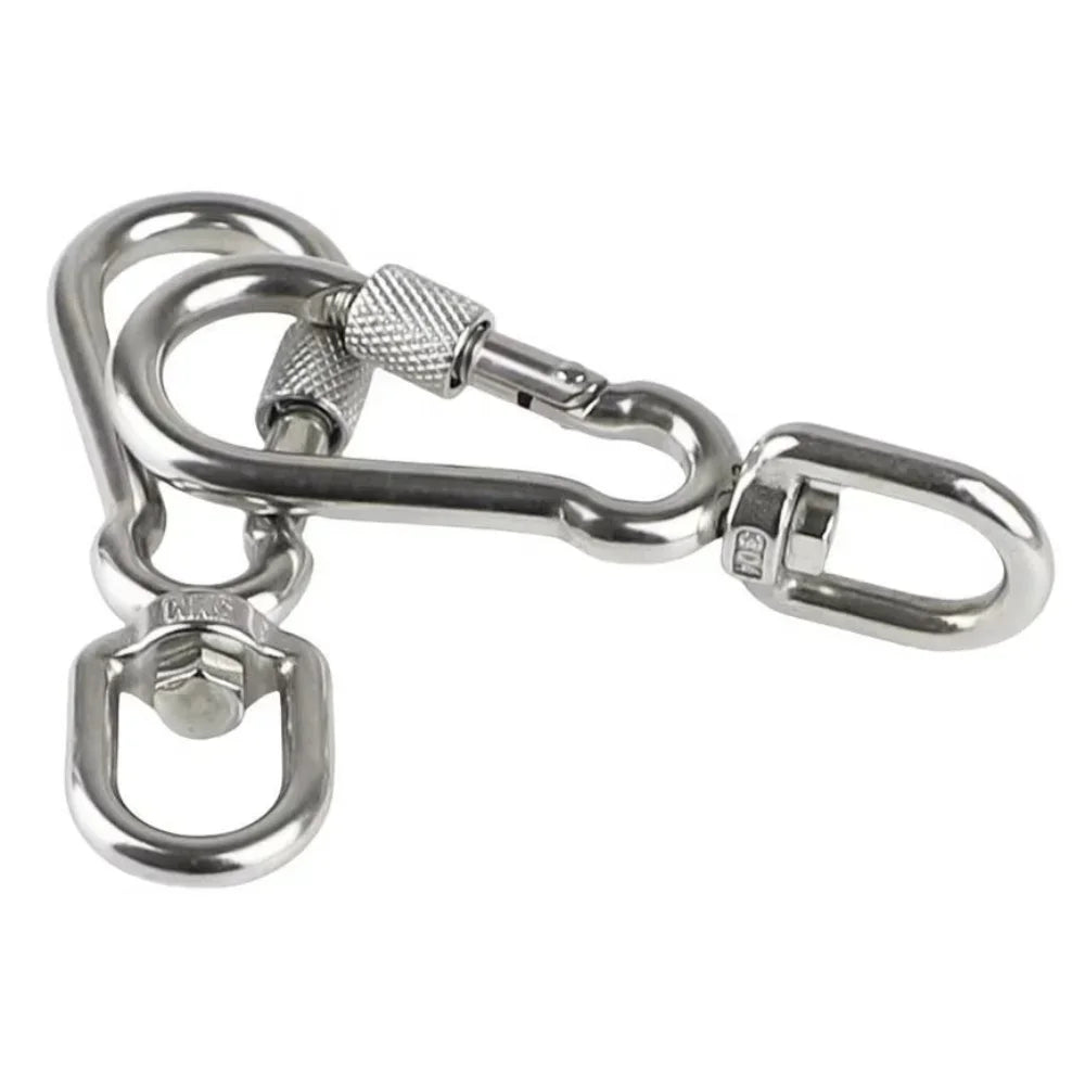 Stainless Steel Locking Swivel Snap Hook Carabiner for Dog Leash — Quick-Release 360° Tangle-Free