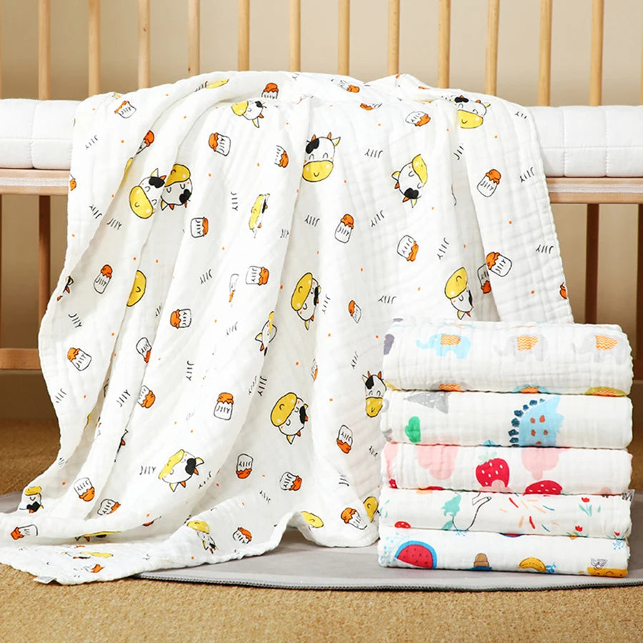 4-Layer Cotton Gauze Baby Bath Towel & Swaddle Blanket 70 x 90 cm (27.6 x 35.4 in) – Soft Newborn to Toddler Washcloth