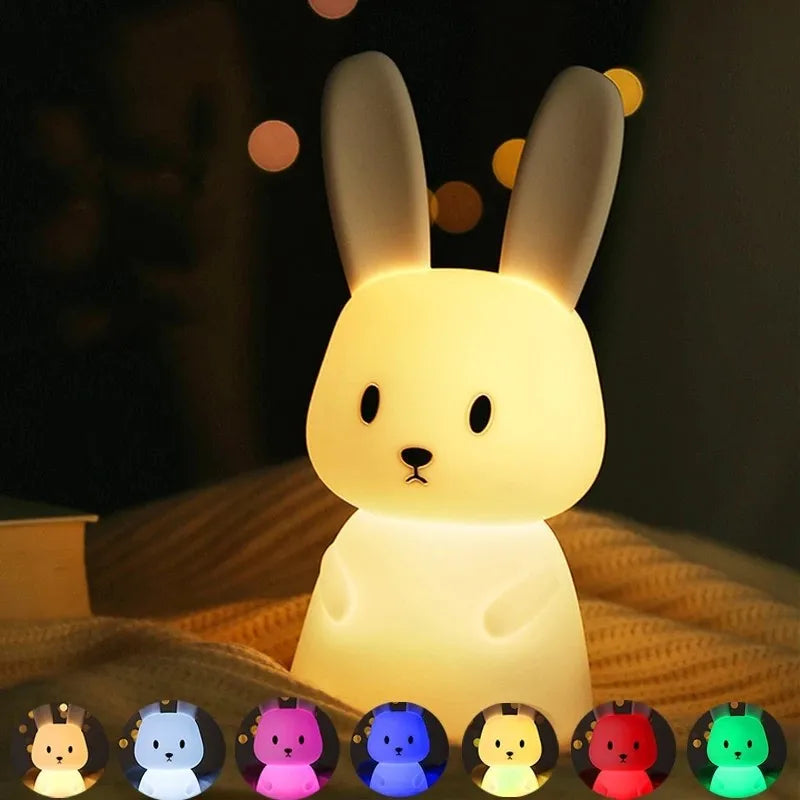 Silicone Rabbit Night Light - Touch Sensor LED, 7-Color USB Rechargeable Kids & Nursery Lamp