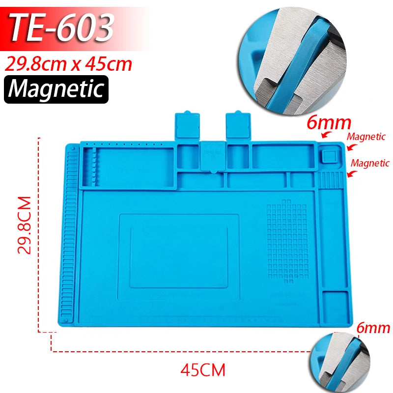 Silicone Soldering Mat Heat Resistant to 932°F (500°C) Anti-Static Magnetic Work Mat for Electronics Repair