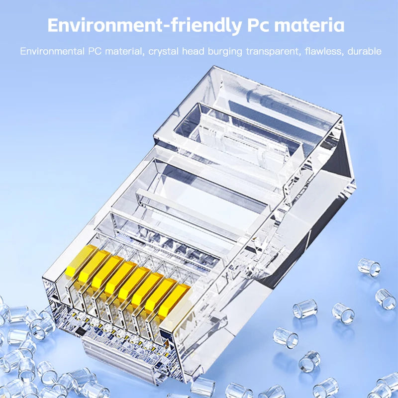 50-Pack Cat6 RJ45 Ethernet Connectors — Unshielded Perforated Crystal Head