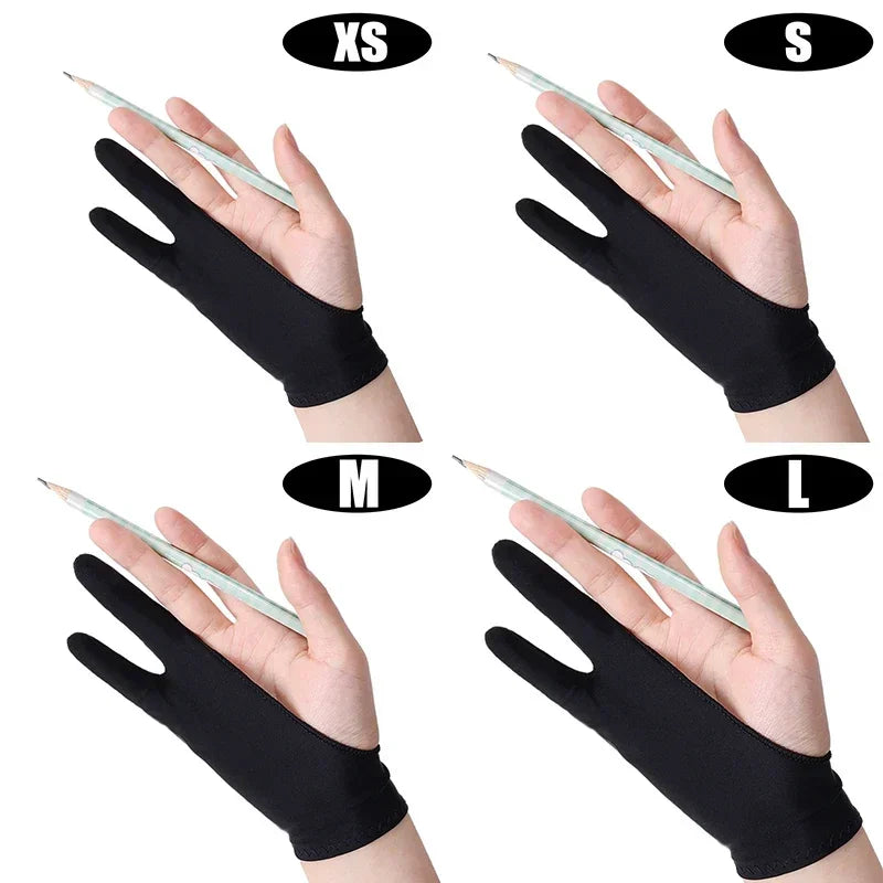 2-Finger Artist Drawing Glove for Tablet, Anti-Smudge Touchscreen Glove, Ambidextrous XS-S-M-L (14–18 x 19–22 cm / 5.5–7.1 x 7.5–8.7 in), 1/2/4-Pack
