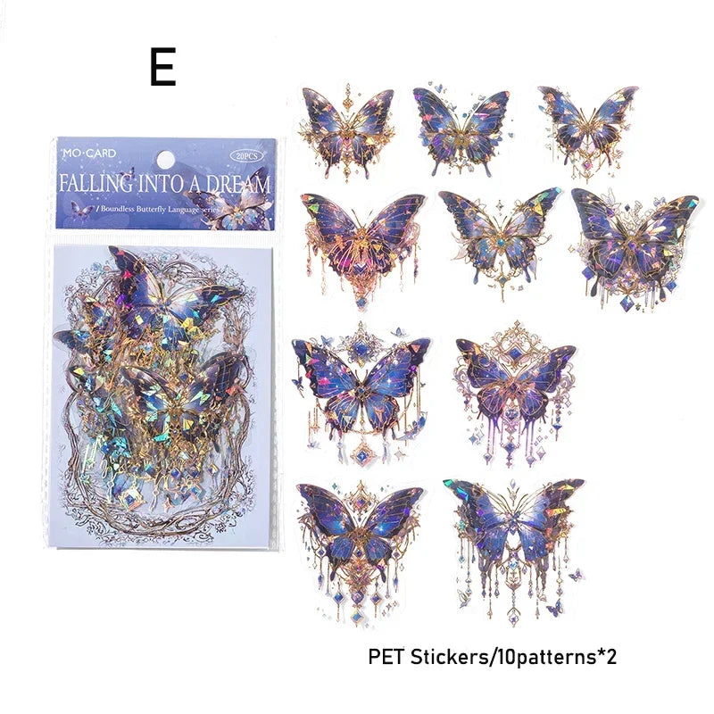 20-Pack Twinkle Butterfly PET Decorative Stickers for Scrapbooking, Diaries, Planners & Crafts