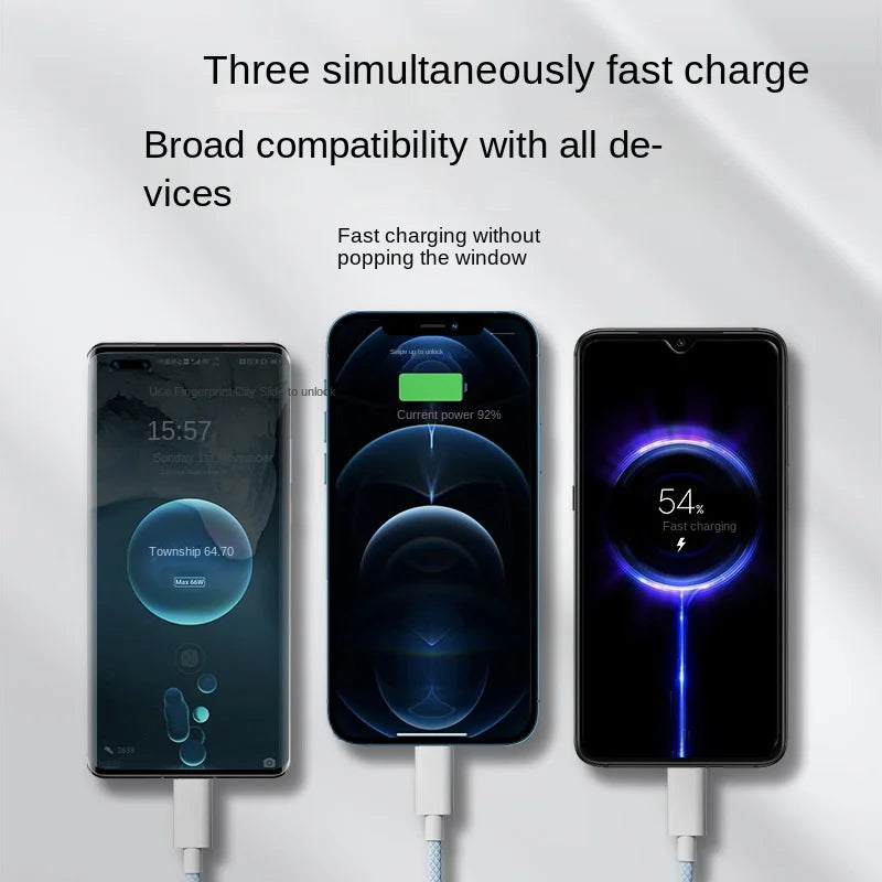 Universal 3-in-1 Fast Charging Cable 100W USB-C Lightning Micro USB Braided 1m/1.5m