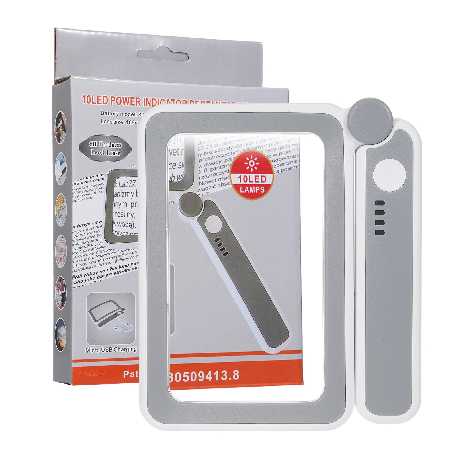 4X Rechargeable LED Handheld Magnifier, Wide Rectangular Reading Loupe with 10 LEDs and USB-C Charging