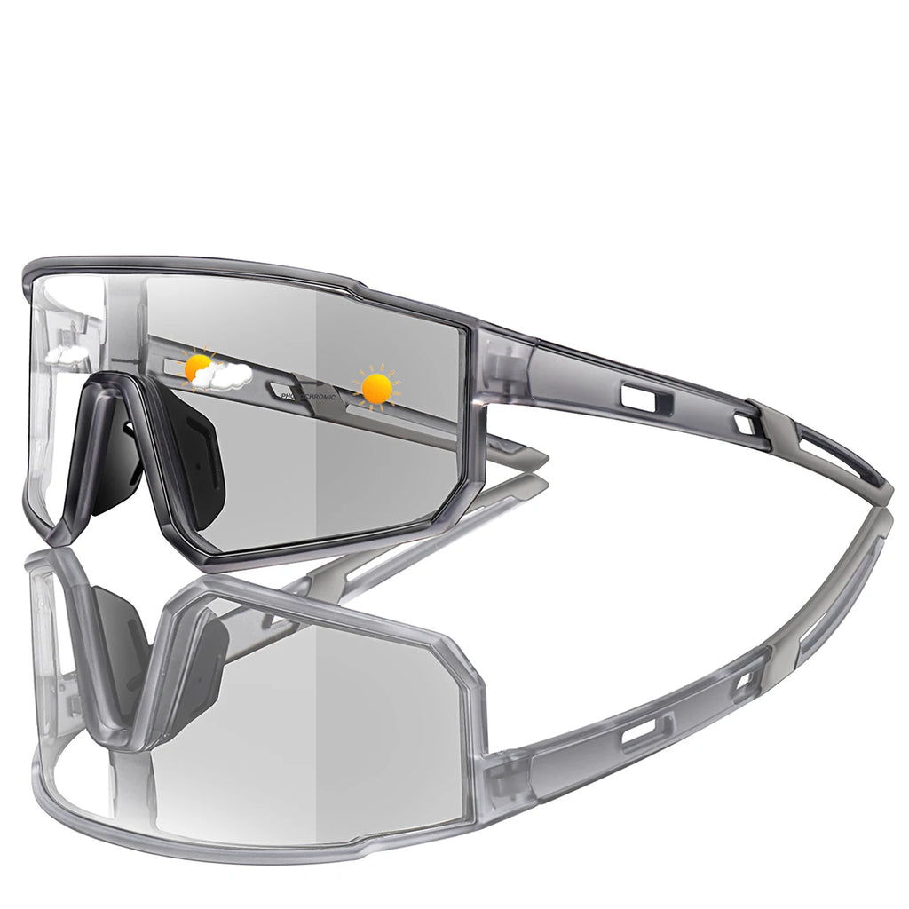 Unisex Photochromic Road Bike Sunglasses - Polycarbonate Lenses, 142 mm (5.6 in) W x 58 mm (2.3 in) H