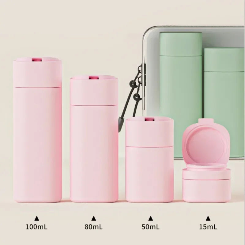 5-Piece Travel Bottle Set – Soft-Touch Refillable Toiletry Dispensers (100ml/3.4oz, 80ml/2.7oz, 50ml/1.7oz, 15ml/0.5oz) – Assorted Colors