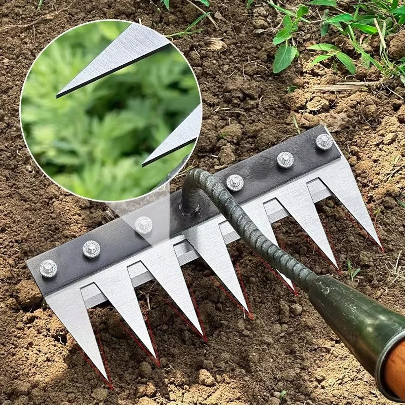 5/6/7/8-Teeth Manganese Steel Garden Hoe Rake for Weeding & Soil Loosening