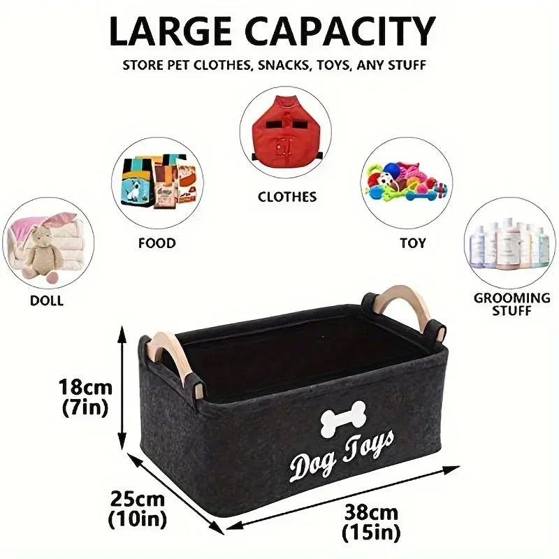 Felt Pet Toy Box Dog Toy Storage Basket Organizer for Plush Toys