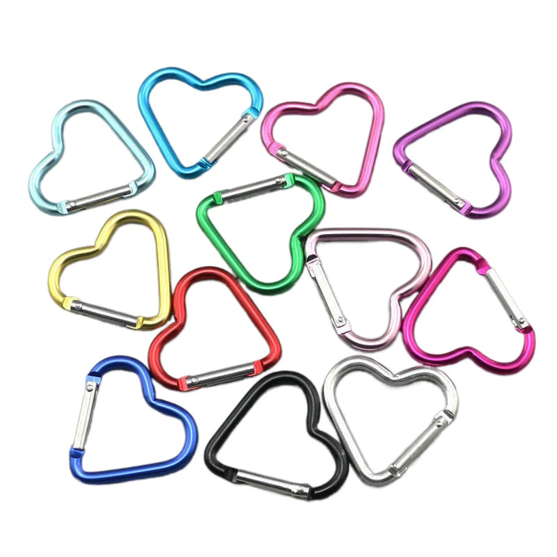Heart-Shaped Aluminum Carabiner Keychain Clip for Keys, Water Bottles & Bags - Travel Hanging Hook