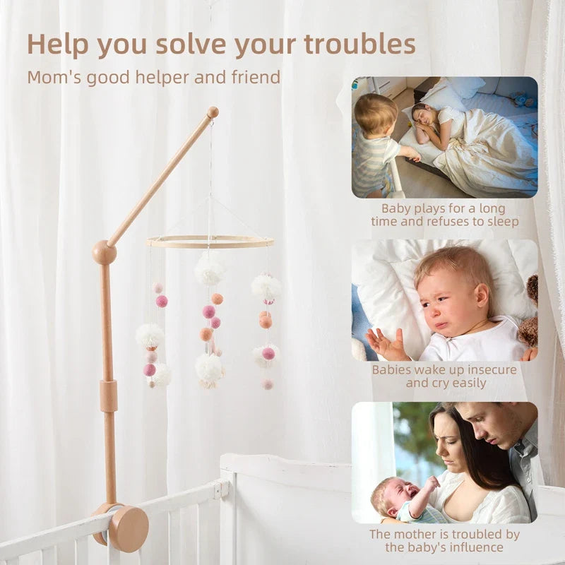 Wooden Crochet Crib Mobile with Felt Rattles – Hanging Bed Bell Toy for Newborns & Infants 0-12 Months