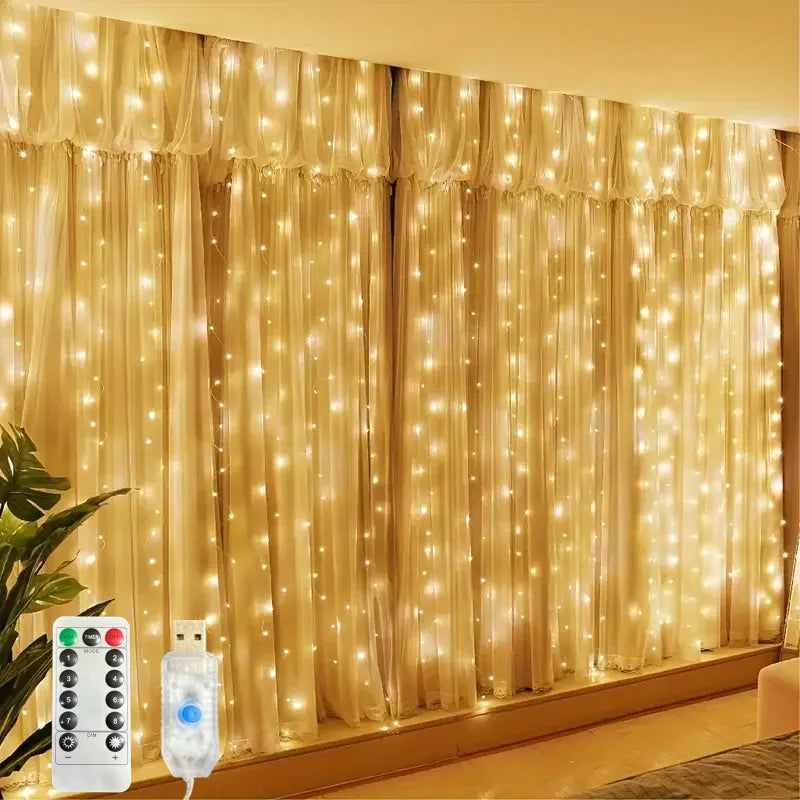 USB LED Curtain Fairy Lights for Windows & Bedroom – Christmas Holiday String Lights (100–600 LEDs)