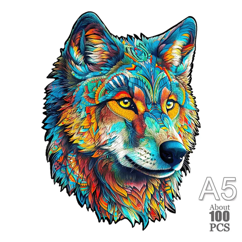 100-300 Piece Wooden Animal Jigsaw Puzzle - Wolf and Chicken Irregular Pieces 3D Brain Teaser for Adults & Kids Holiday Gift