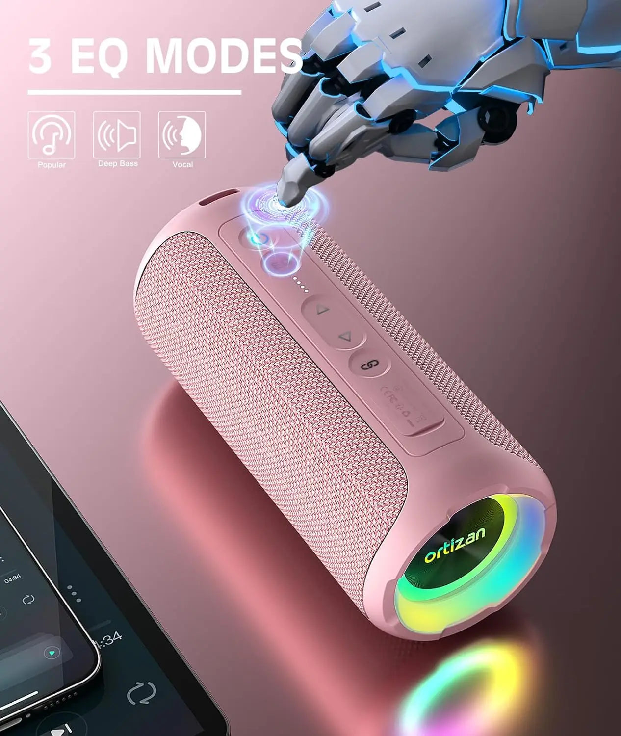 Waterproof 40W Portable Bluetooth Speaker with RGB LED Lights, 30-Hour Playtime, IPX7, TWS