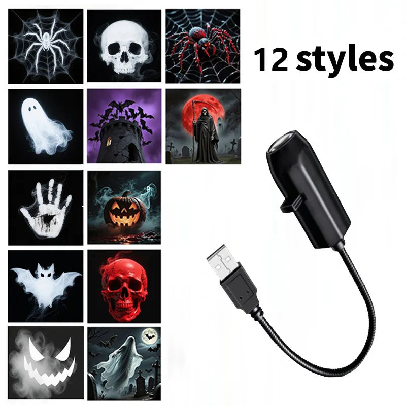 USB LED Halloween Projector Light — Switchable Ghost & Skull Night Lamp for Ceiling, Wall & Window Decor
