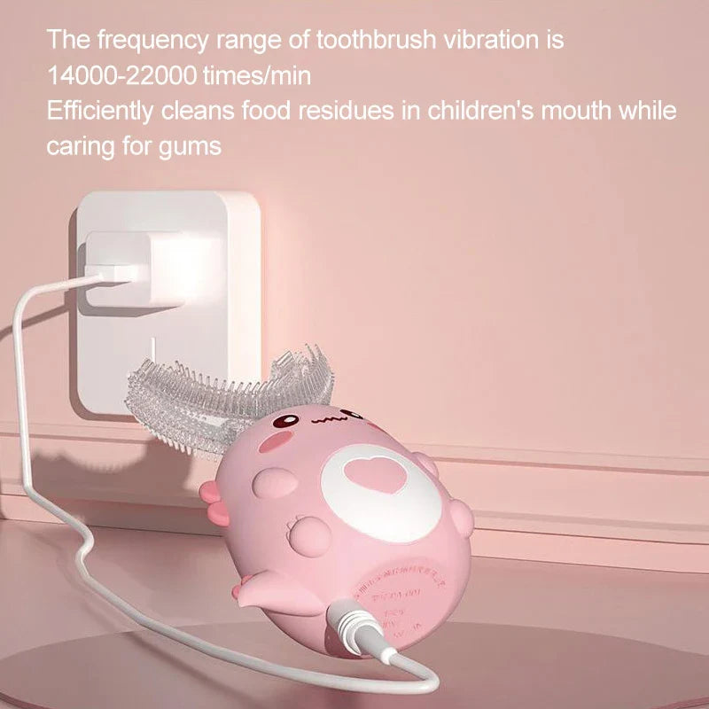 Children's U-Shaped Rechargeable Sonic Toothbrush 360° Silicone Electric Toothbrush for Kids IPX7 Waterproof 60-Second Clean