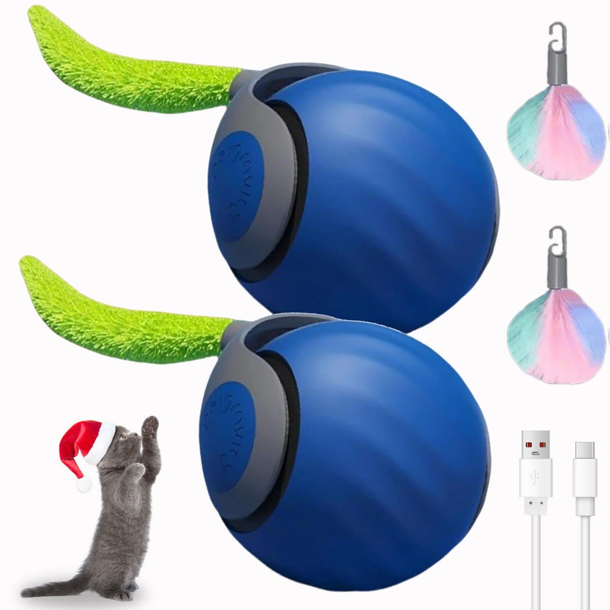 Interactive Cat Ball Toy with Replaceable Tail USB Rechargeable Dual-Speed Automatic Cat Toy for Indoor Cats