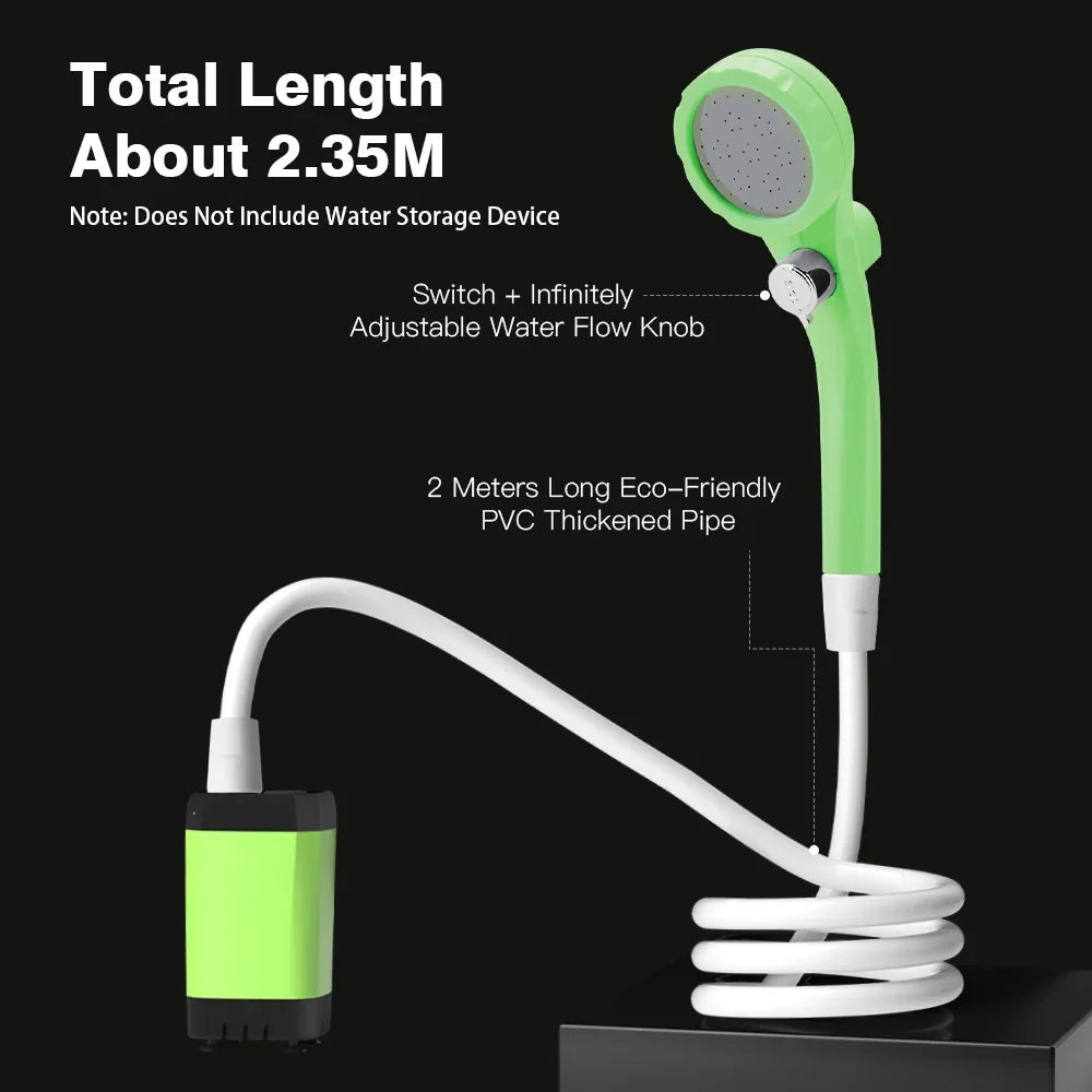 Portable Camping Shower Pump 6000mAh – RV Outdoor Shower Kit with Full-Screen Digital Display & Adjustable Energy-Saving Mode