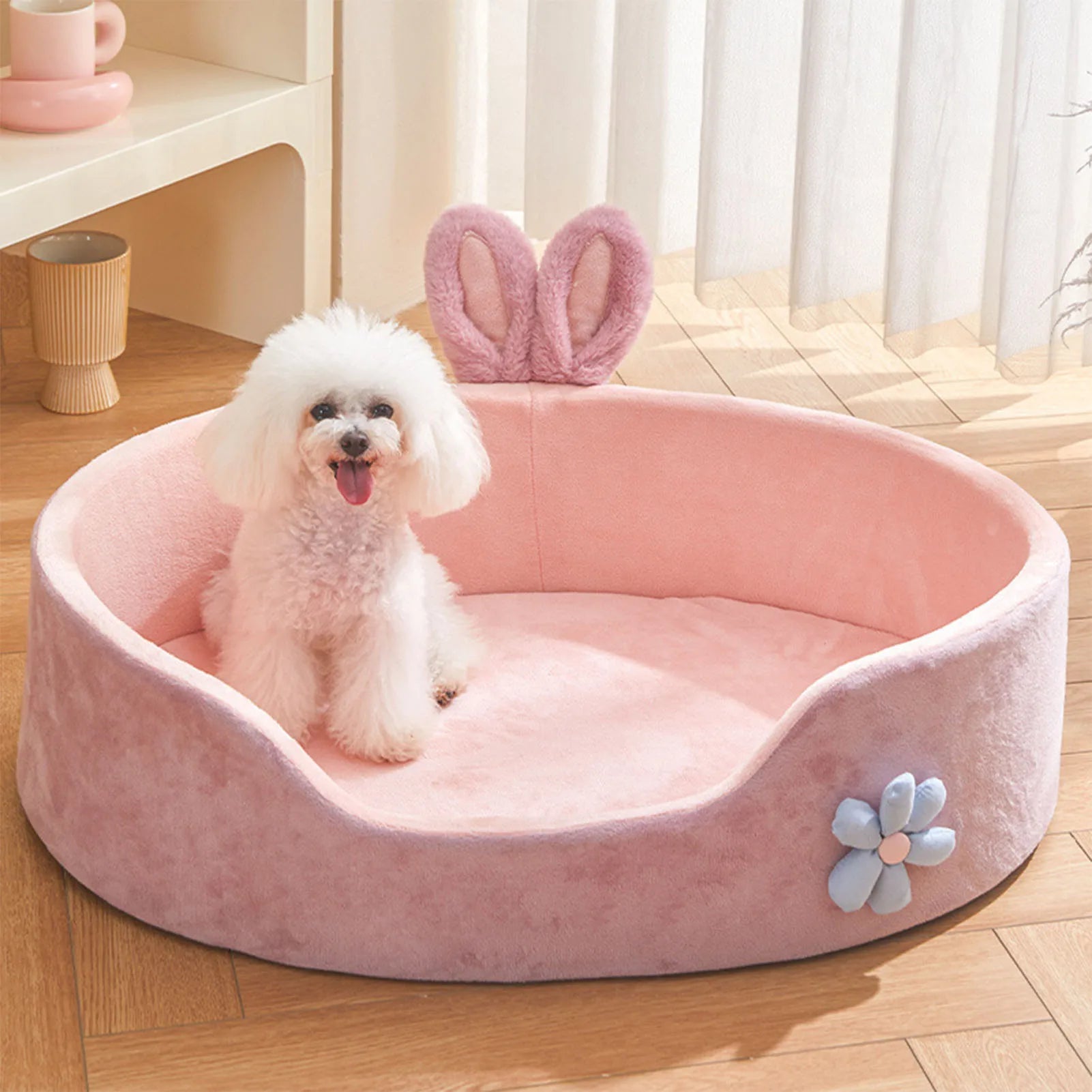 Detachable Washable Pet Bed for Cats & Small Dogs – Soft Cozy Four-Season Bed (Pink, M/L)