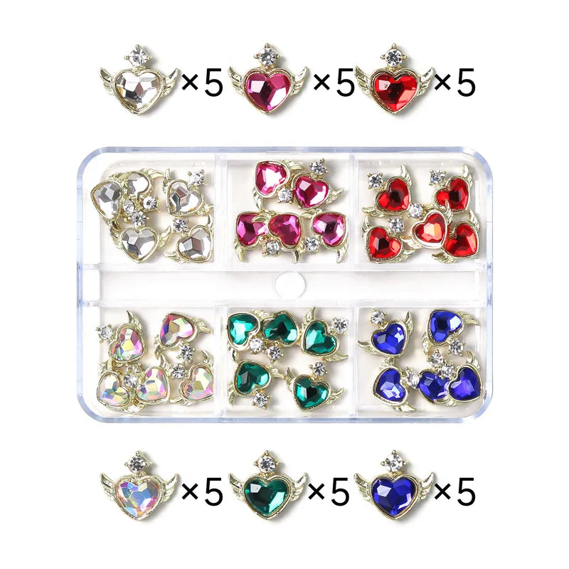 6-Grid Nail Rhinestone Kit – Saturn, Planet & Cross Crystal Nail Charms for Nail Art