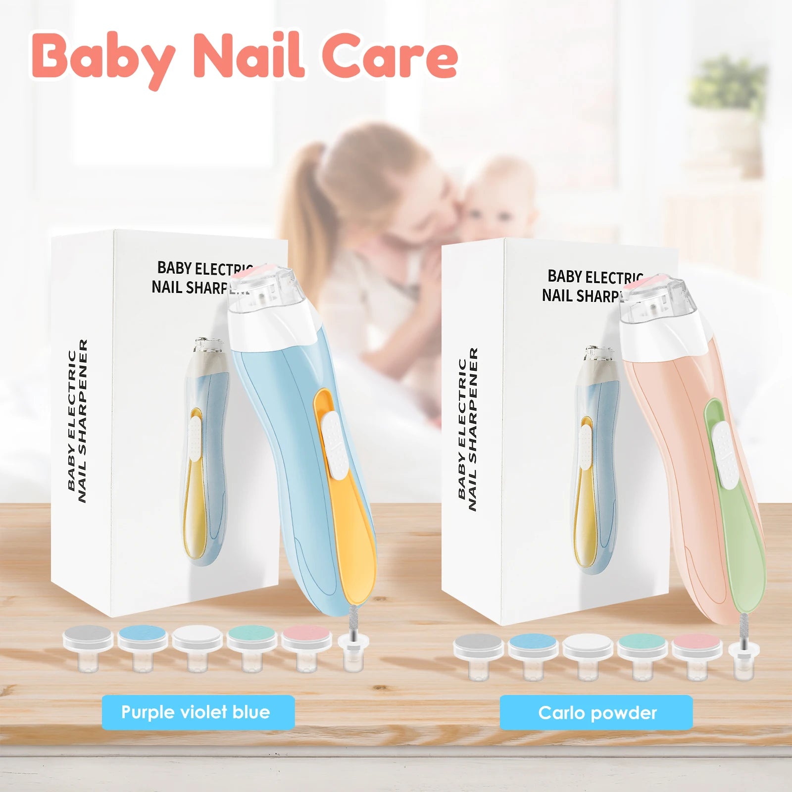 USB Rechargeable Electric Baby Nail Trimmer, LED Light, Silent Motor, Adjustable Speed, 6 Grinding Heads (Newborn to Adult)