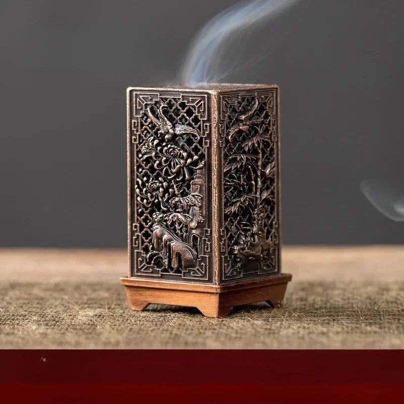 Square Vertical Incense Burner Small Xiangyun Alloy Incense Holder for Indoor Aromatherapy Home Décor