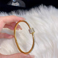 8-Piece Stainless Steel Rhinestone Bracelet Set – Elegant Gold & White Stackable Bangles for Women