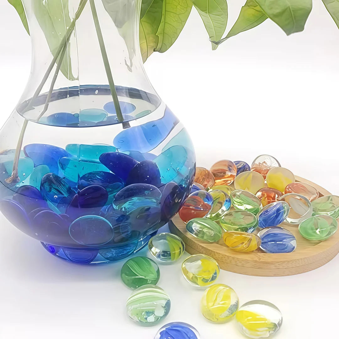 Vibrant Blue Glass Beads, 15–17mm (0.59–0.67 in), 50g/100g/200g (1.76/3.53/7.05 oz) for DIY Crafts, Vase Fillers & Aquarium Decor