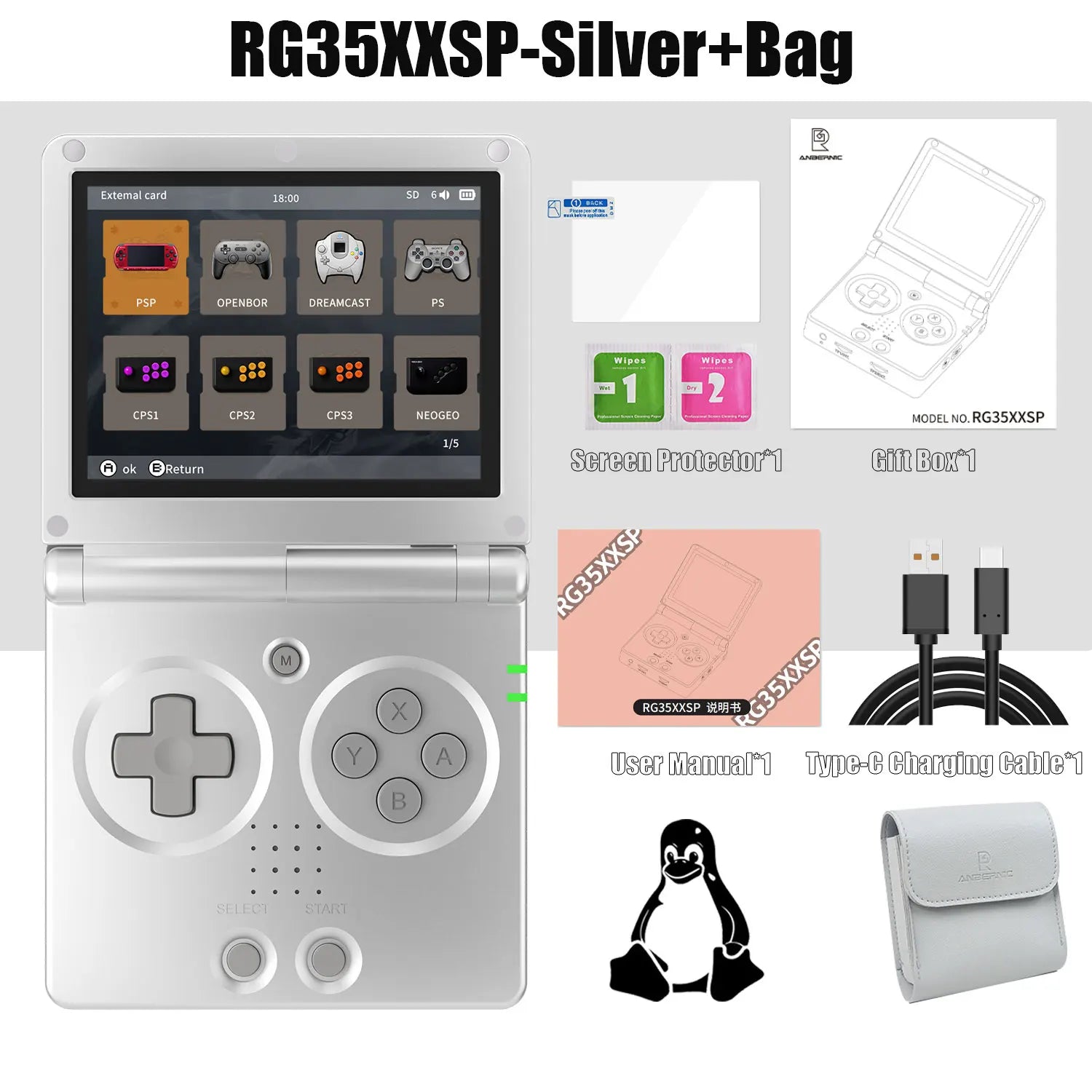 3.5-inch (8.9 cm) IPS Flip Handheld Retro Game Console – 64GB Storage, HDMI TV Output, 5,500+ Preloaded Games, Wi-Fi & Bluetooth