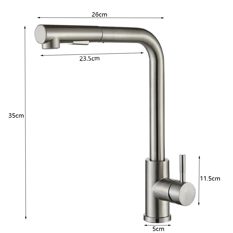 Matte Black Pull-Out Kitchen Faucet – 304 Stainless Steel Single-Handle, 360° Swivel, Ceramic Valve, Stream & Spray