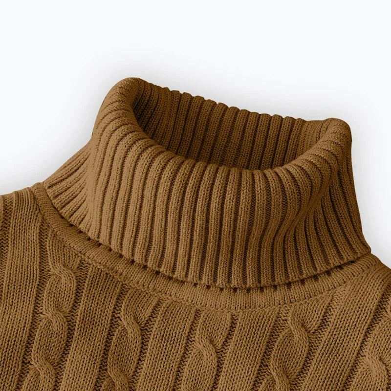Men's High Neck Turtleneck Knit Sweater Pullover - Warm Argyle Casual Winter Top