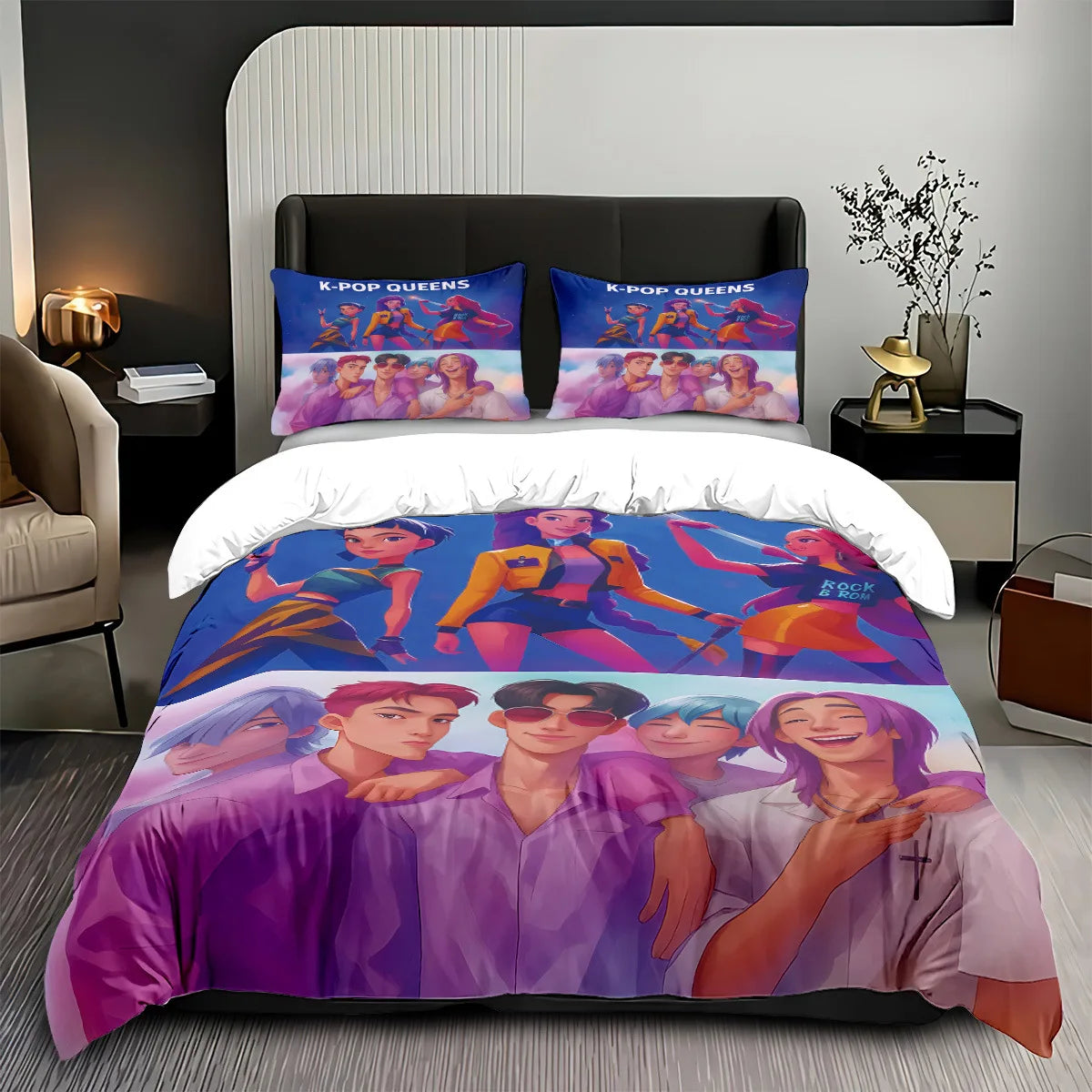 Anime Demon Hunter Zoey Mira Duvet Cover Set 3D Print Bedding for Girls Kids Teens Adults Single Double King