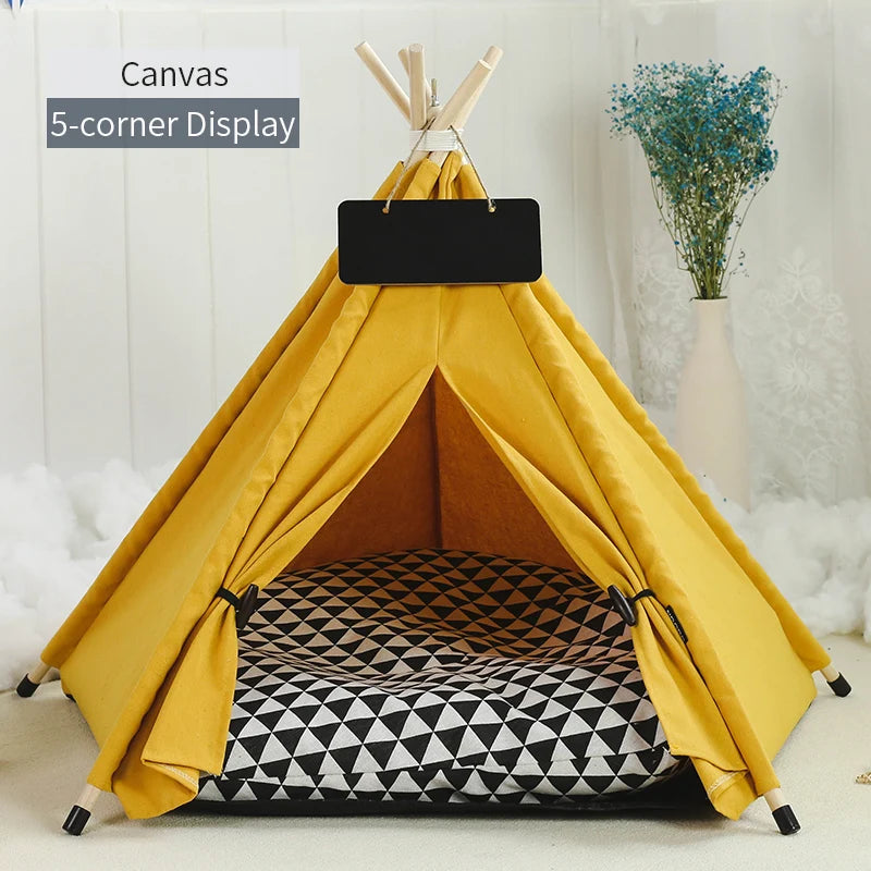 Pet Teepee Tent for Cats & Small Dogs - Portable Washable Indoor Pet Bed with Removable Cushion & Chalkboard (S ≤11 lb/5 kg, M ≤22 lb/10 kg, L ≤33 lb/15 kg)