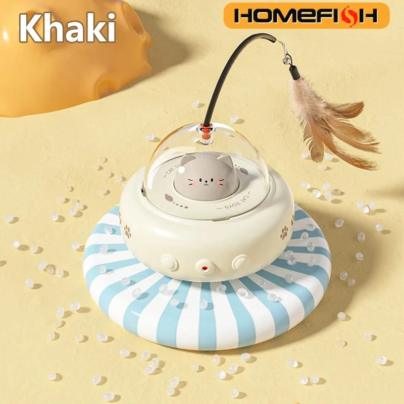 Electric UFO Cat Teaser Wand with Replaceable Feather & Bell – Interactive Training & Laser Toy for Cats