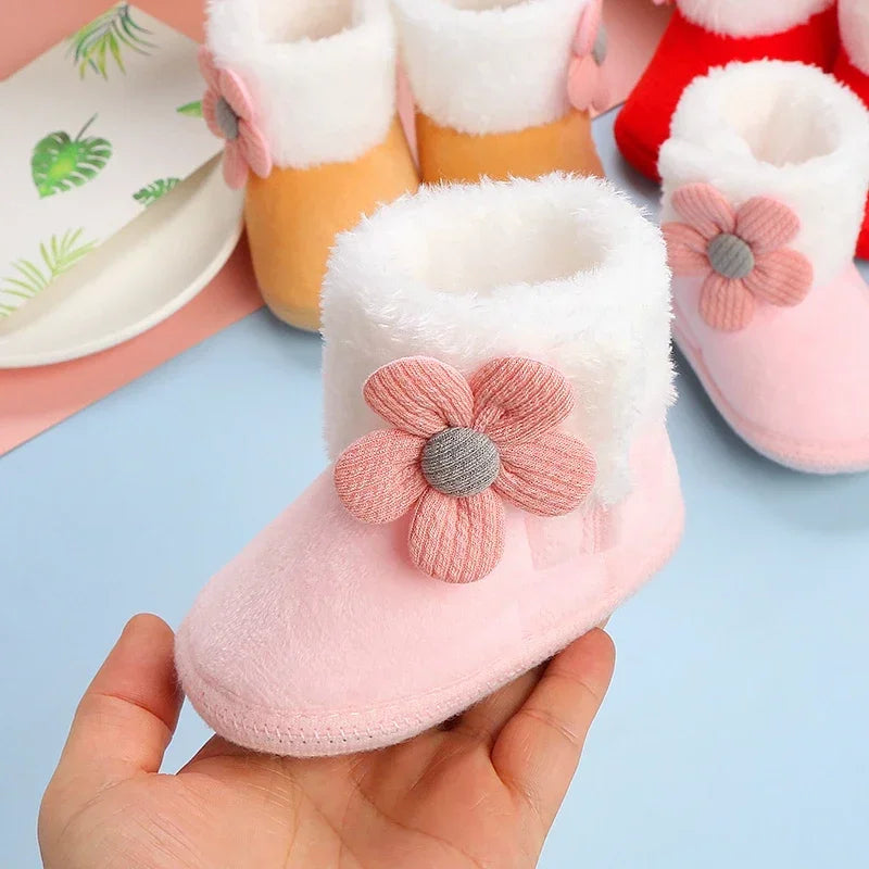 Baby Soft Pompom Snow Booties - Warm Infant & Toddler First Walker Boots, Sizes 12-14 (4.3-4.9 in / 11-12.5 cm)