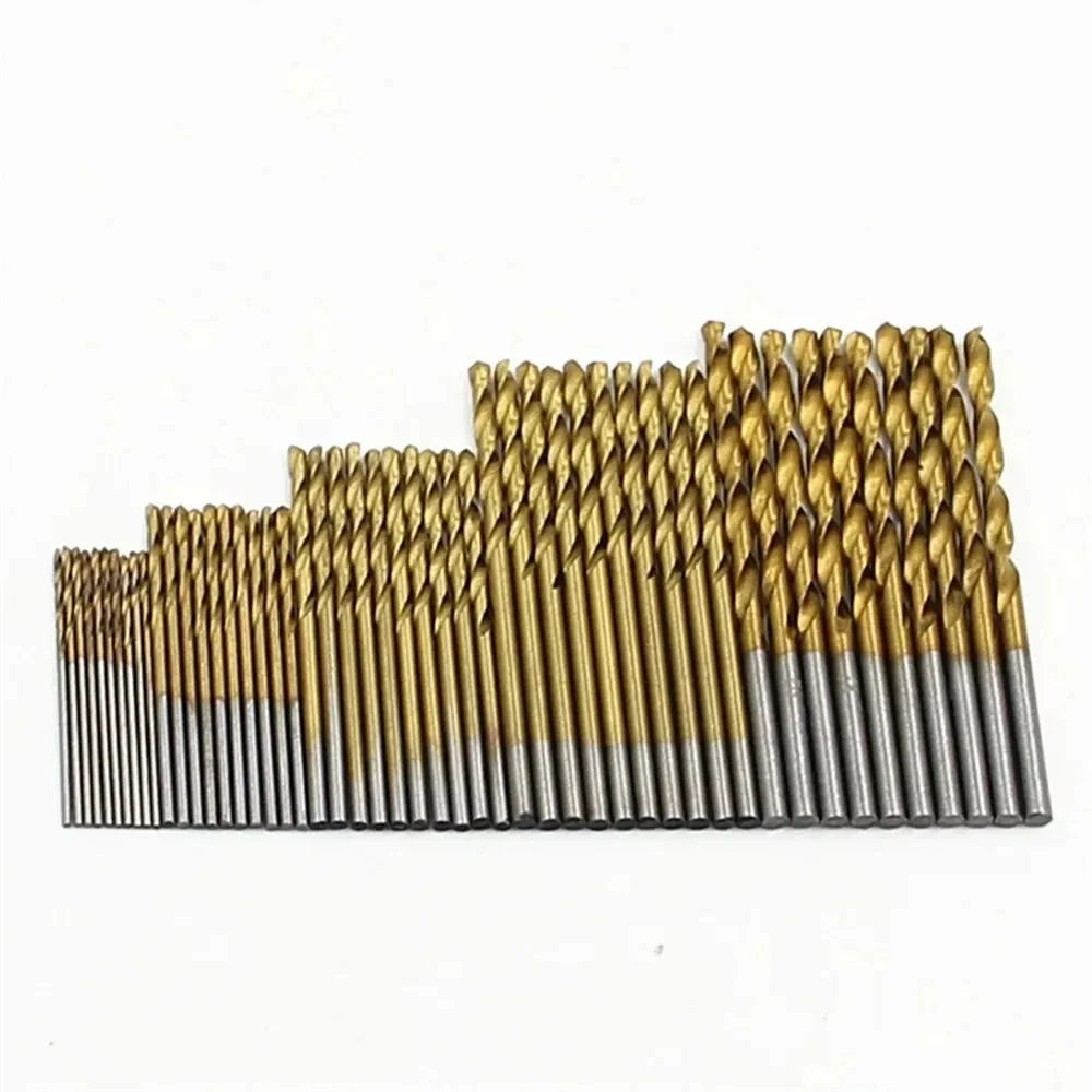 100-Piece Twist Drill Bit Set 1–3mm (0.04–0.12 in) Titanium Plated + Natural Finish for Wood & Metal, Handheld & Electric Drills