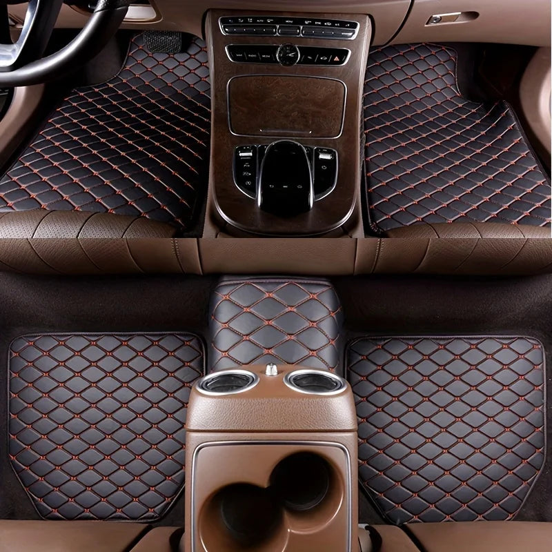 5-Piece Universal PU Leather Car Floor Mats, Waterproof Black All-Weather Auto Floor Mat Set