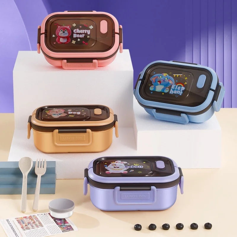 1200ml (1.2L / 40.6 fl oz) Double Layer Leakproof Microwaveable Lunch Box with Fork and Spoon - Portable Compartmental Bento Box for Picnic & Meal Prep
