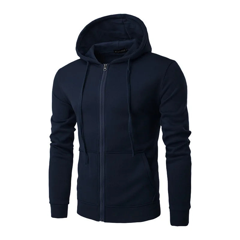 Men's Slim-Fit Zipper Hoodie Jacket – Autumn/Winter Long Sleeve Knit Polyester