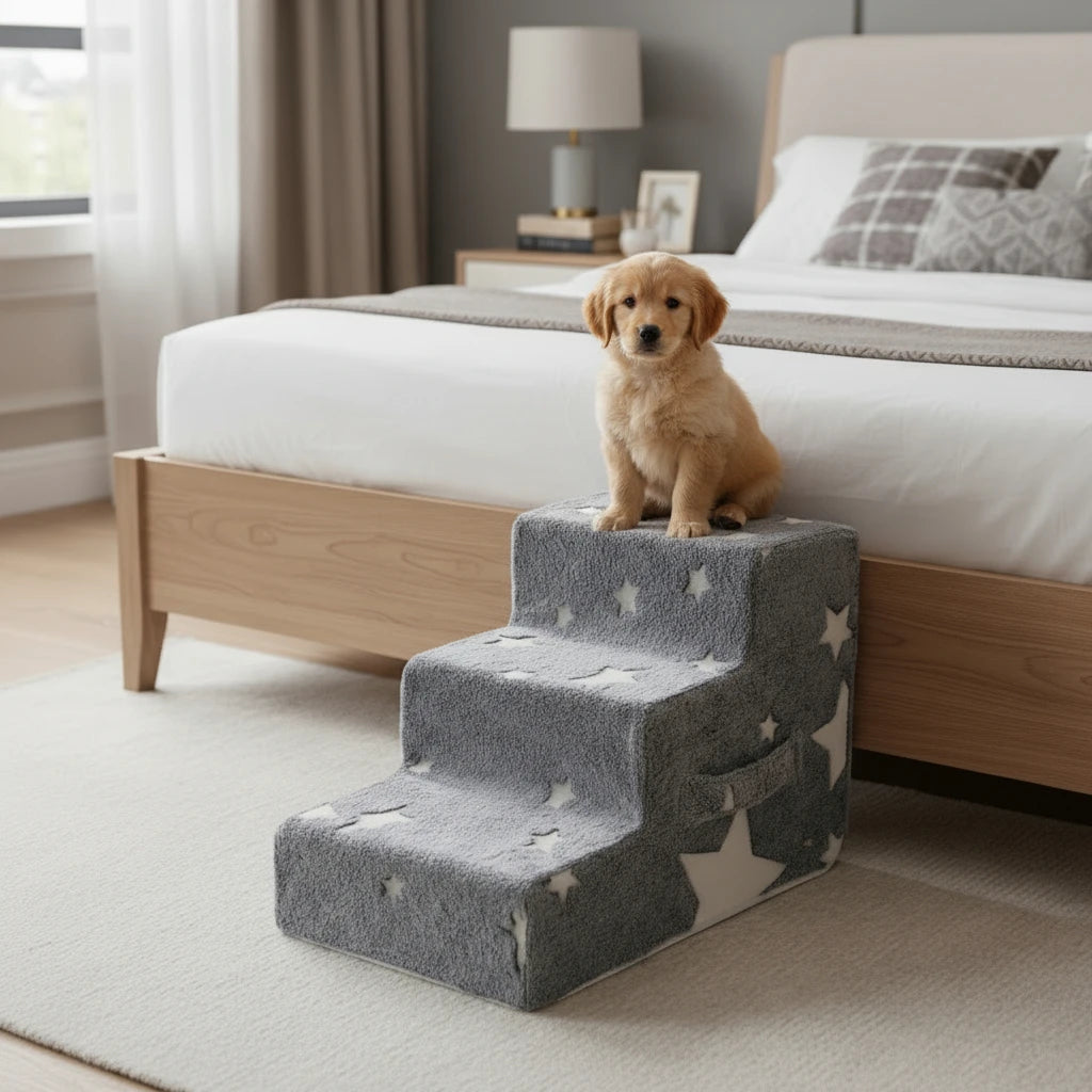 Pet Stairs for Dogs & Cats — 3- or 4-Step Detachable Sponge Ramp, Washable Waterproof Anti-Bite Pet Ladder