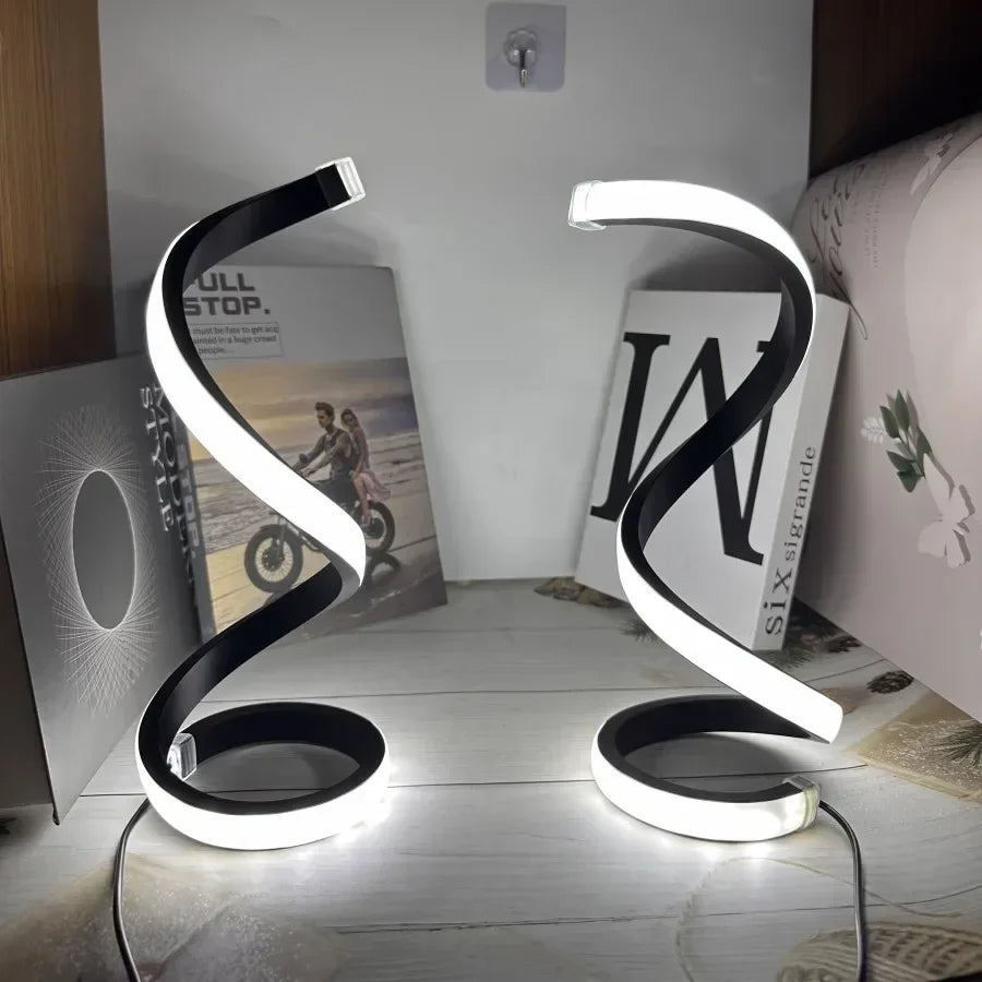 LED Spiral Table Lamp - Modern USB Dimmable Desk & Bedroom Light with 3-Speed Push Button