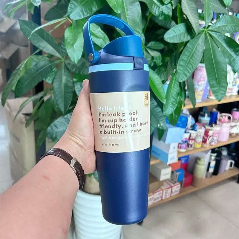 30oz (960ml) Insulated Stainless Steel Water Bottle - Dual Sip Straw & Direct Spout, Leak-Proof with Handle, Fits Car Cup Holders