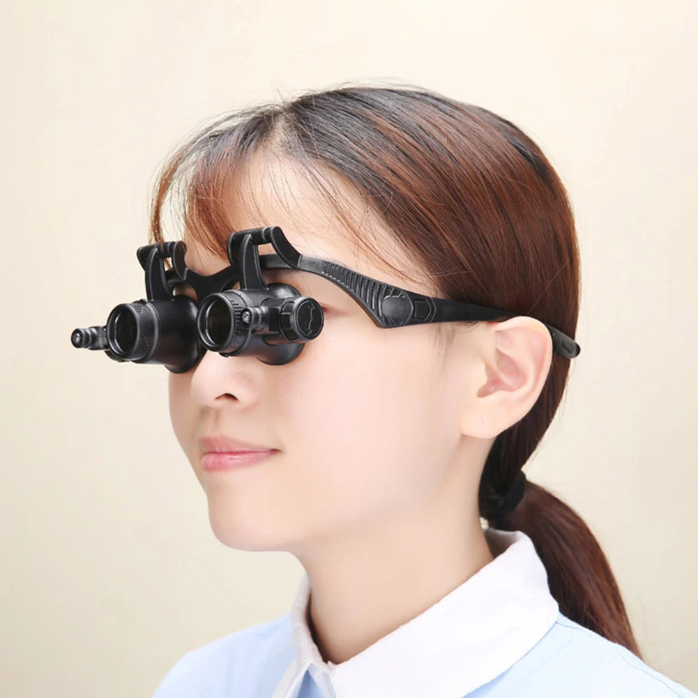 Adjustable LED Headband Magnifier with 10x/15x/20x/25x Interchangeable Lenses — Hands-Free Magnifier for Jewelry Repair, Watchmaking and Reading