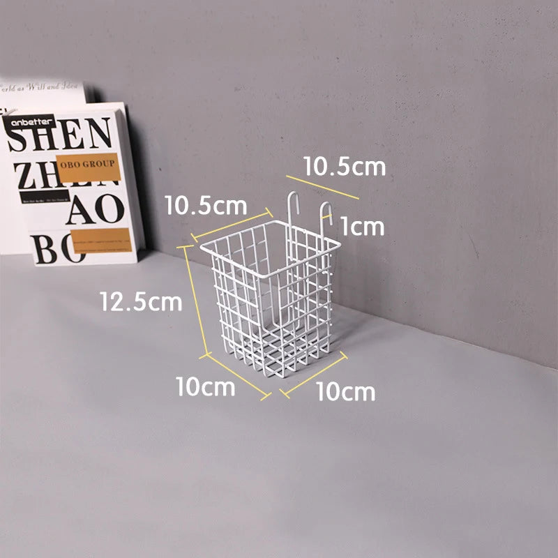 Wall Mounted Wire Grid Organizer with Removable Baskets, Hooks and Shelves, Iron Mesh Storage Panel