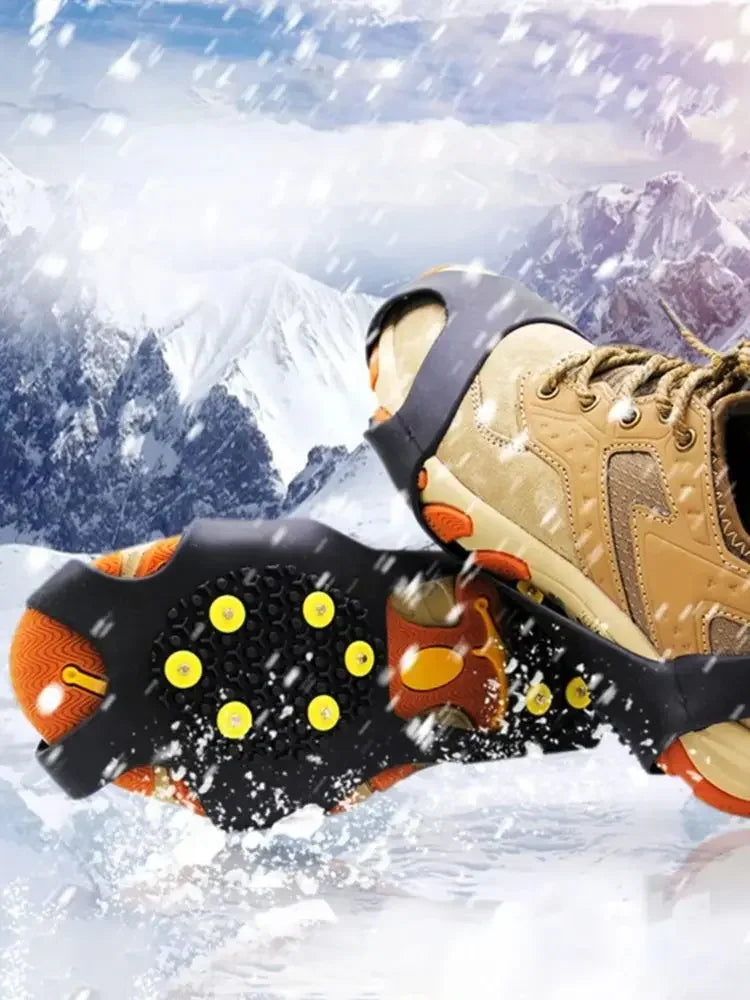 10-Tooth Ice Crampons Anti-Slip Mountaineering Cleats for Hiking & Snow — Fits Shoe Sizes 25–48 (S–XL)