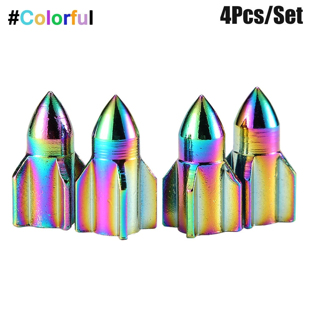 4-Pack Aluminum Tire Valve Caps Rocket Grenade Style Universal Valve Stem Covers for Car Truck Motorcycle Bike